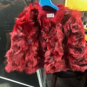 Jocelyn Red Faux Fur Cape